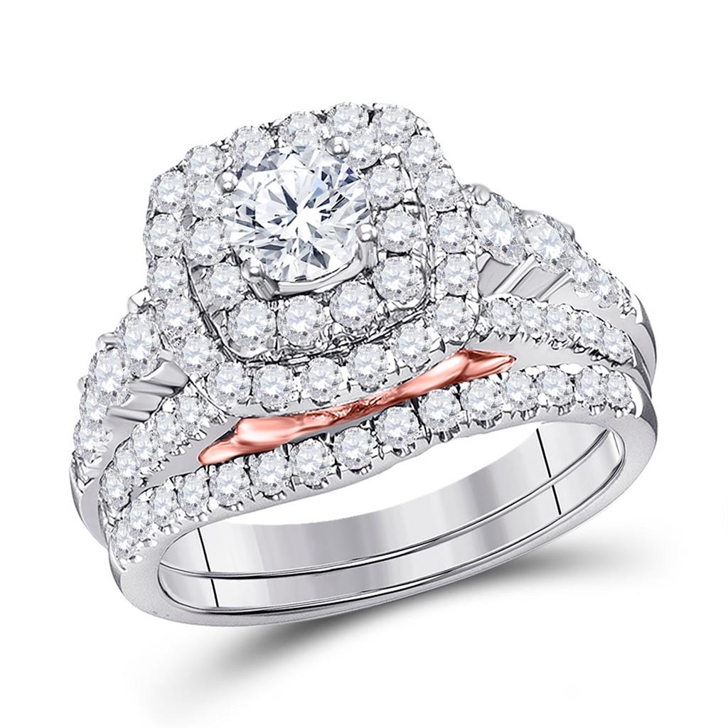 Image of ID 1 14k Two-tone White Gold Round Diamond Bridal Wedding Ring Set 2 Cttw (Certified)