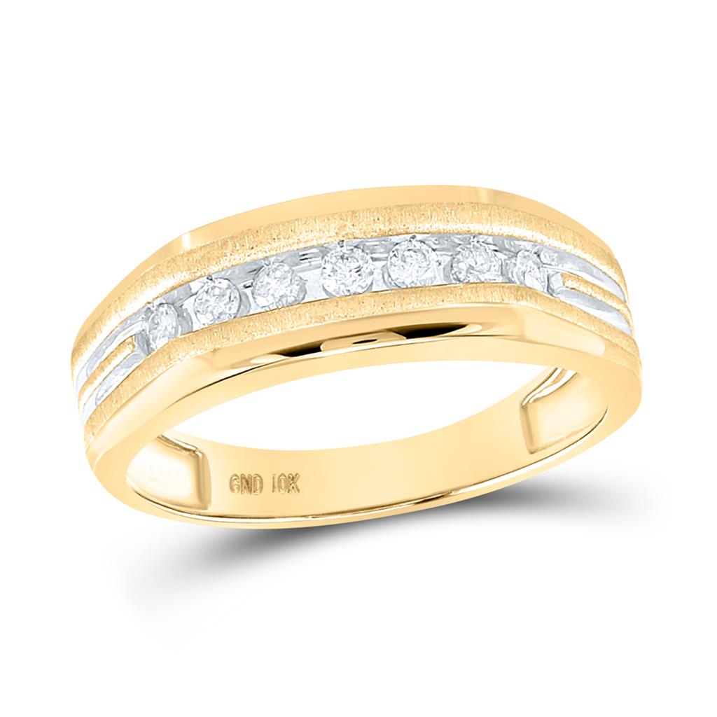 Image of ID 1 14k Two-tone Yellow Gold Round Diamond Grooved Wedding Band Ring 1/4 Cttw