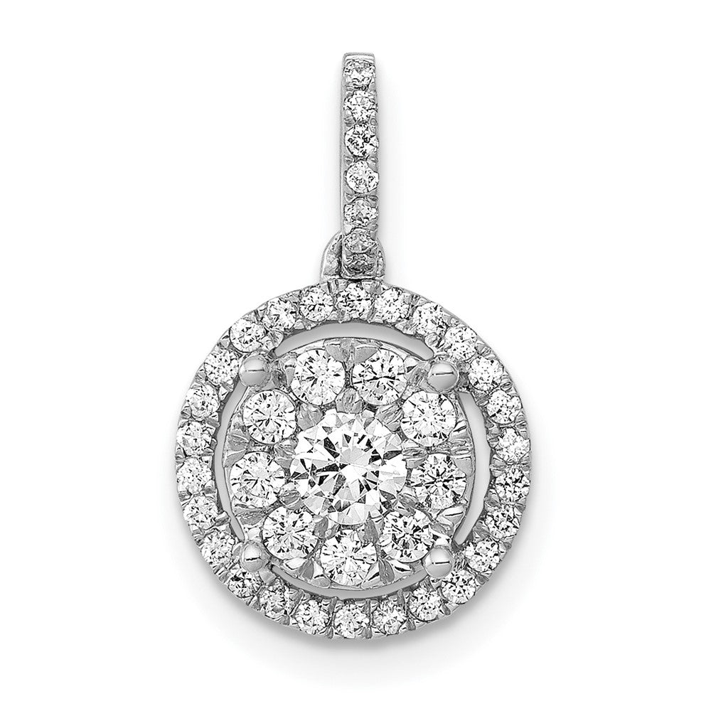 Image of ID 1 14k White Gold 1/2ct Real Diamond Round Halo Cluster Pendant