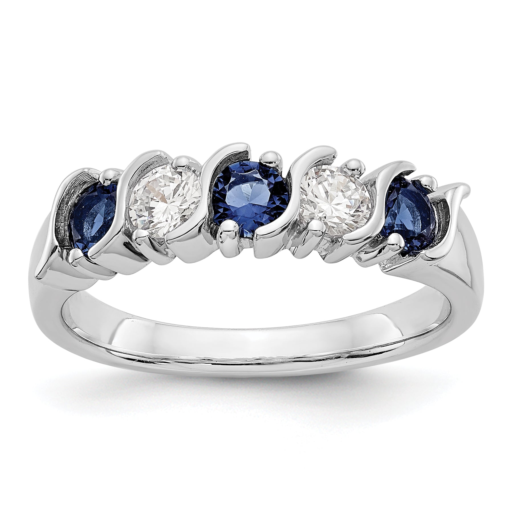 Image of ID 1 14k White Gold 325mm Sapphire AA Diamond 5 Stone Ring