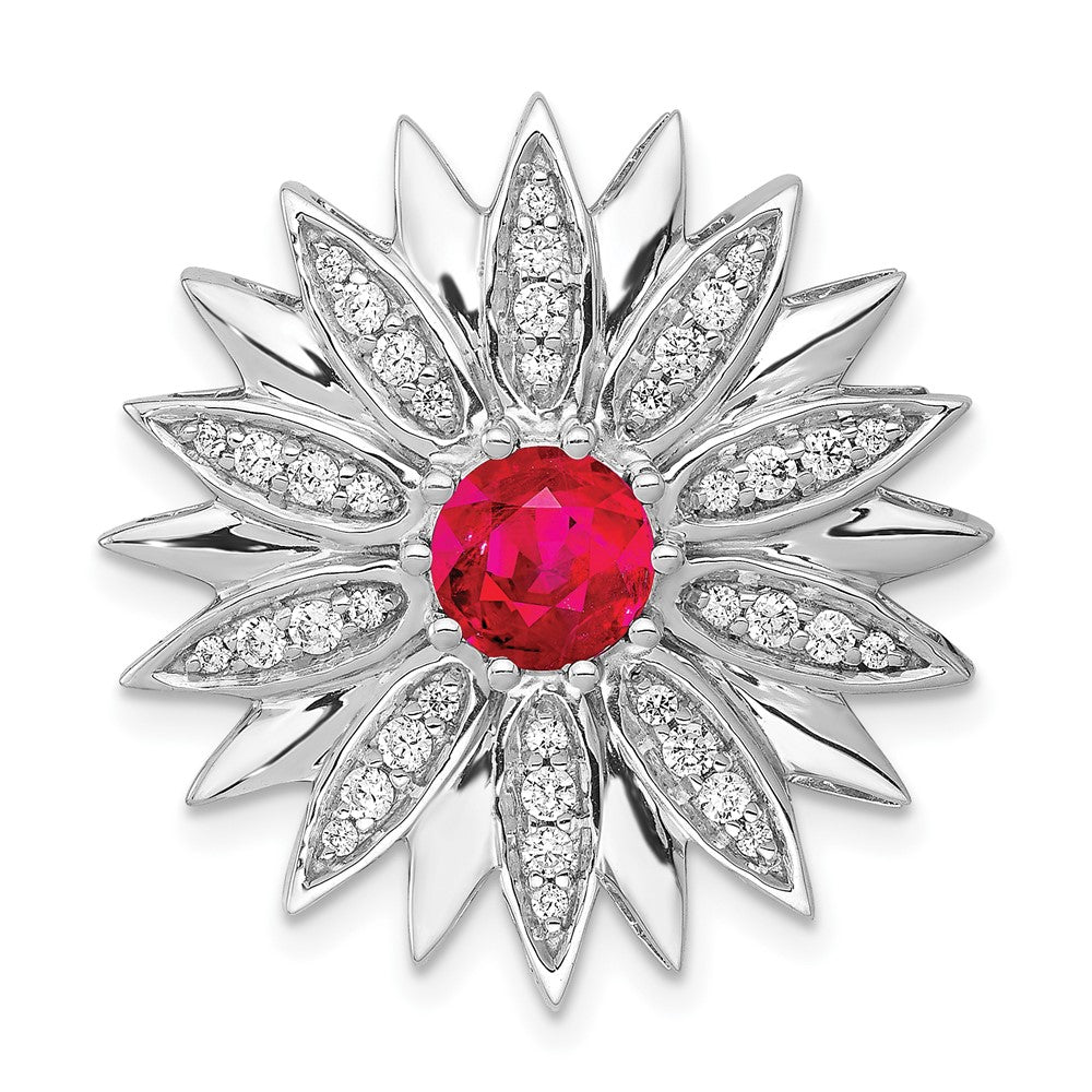 Image of ID 1 14k White Gold 3/8ct Real Diamond and Ruby Flower Chain Slide