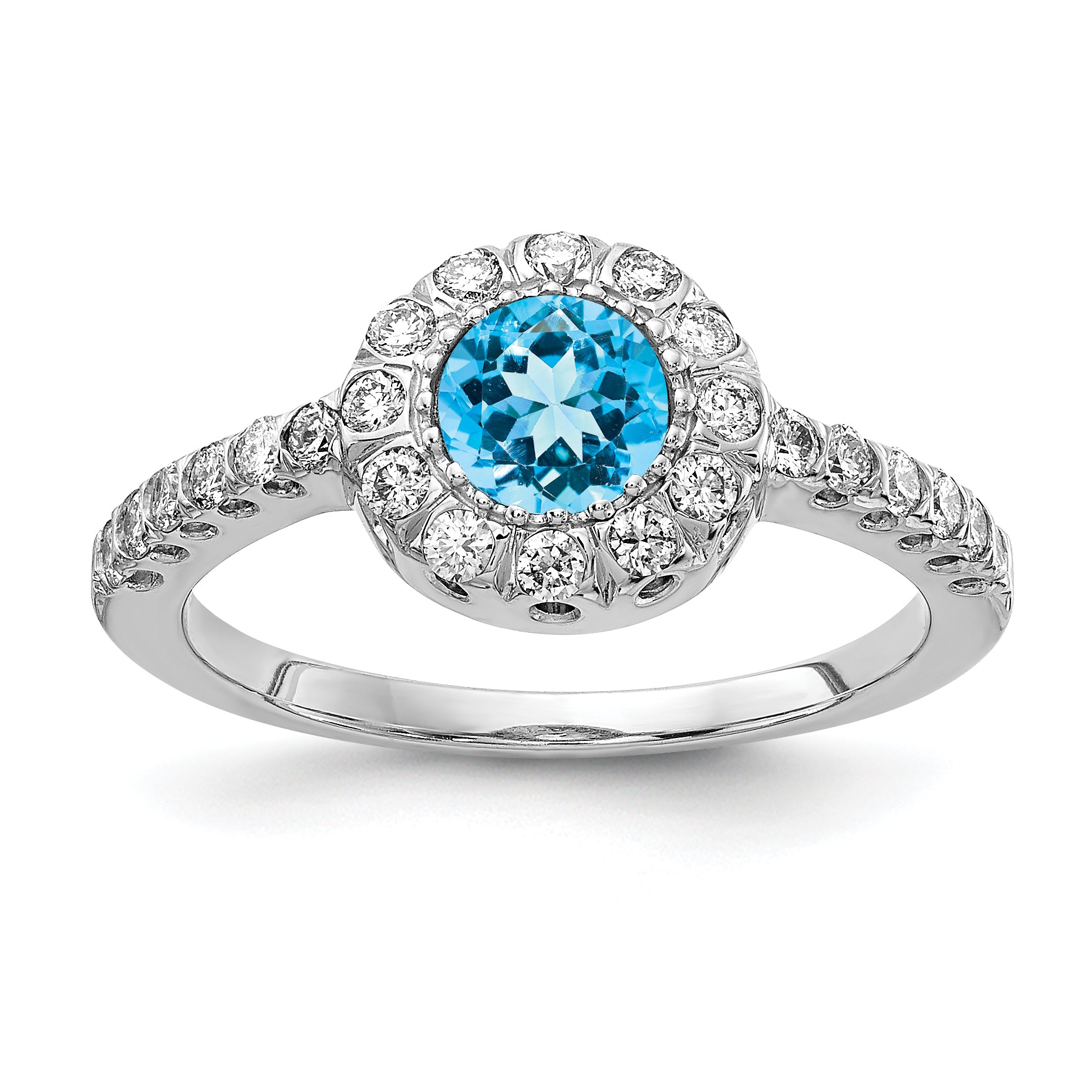 Image of ID 1 14k White Gold 5mm Blue Topaz Checker A Diamond ring