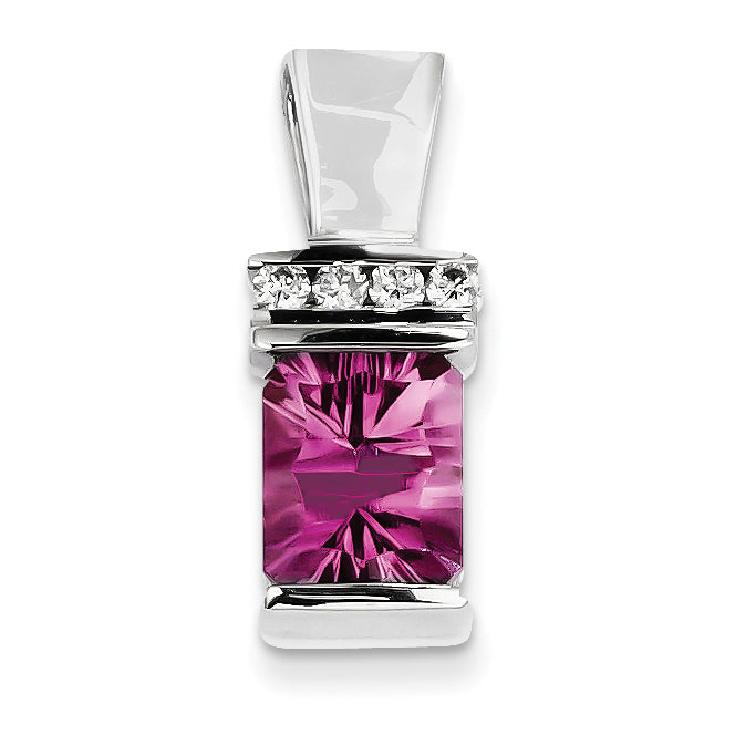 Image of ID 1 14k White Gold AA Diamond created pink Sapphire concave laser cut Slide