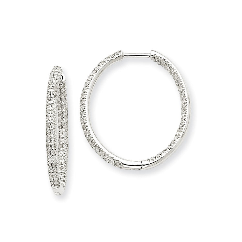 Image of ID 1 14k White Gold AA Real Diamond In & Out Hoop Earrings