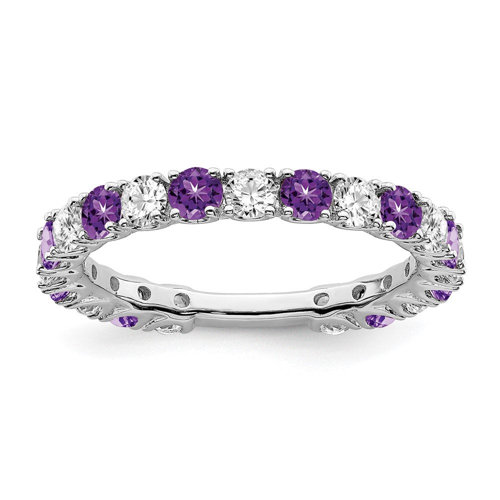 Image of ID 1 14k White Gold Amethyst and Real Diamond Band