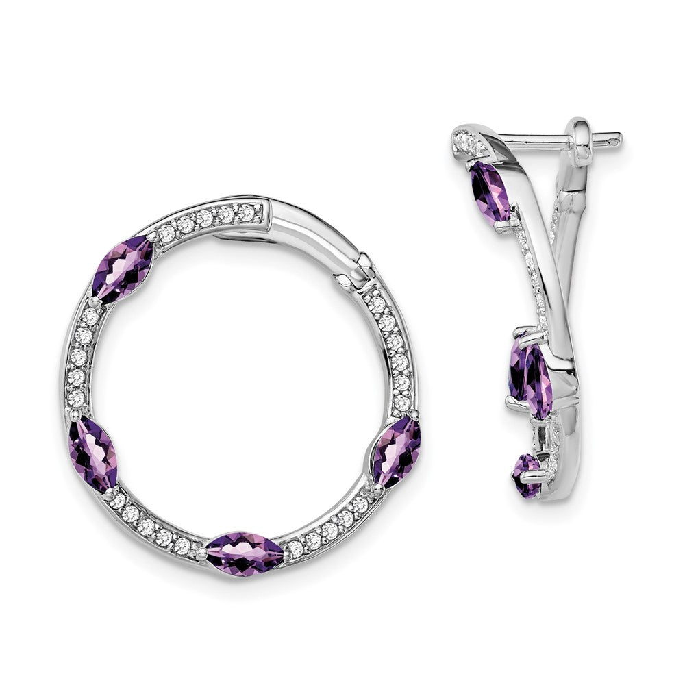 Image of ID 1 14k White Gold Amethyst and Real Diamond Hoop Earrings