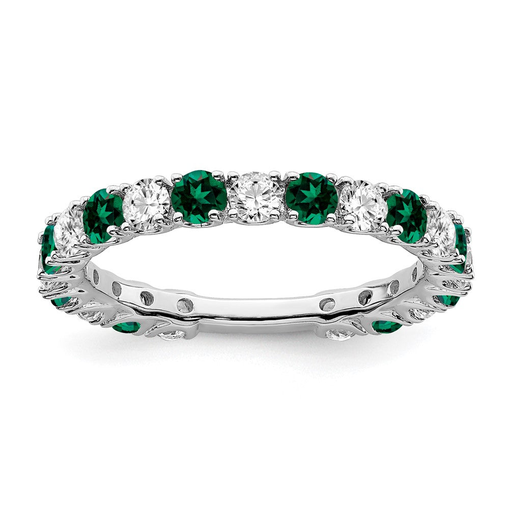 Image of ID 1 14k White Gold Created Emerald and Real Diamond Band