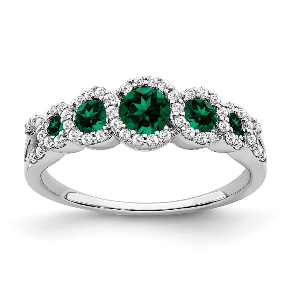 Image of ID 1 14k White Gold Created Emerald and Real Diamond Ring