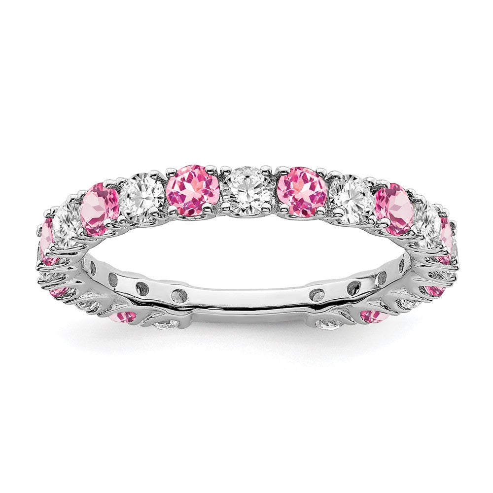 Image of ID 1 14k White Gold Created Pink Sapphire and Real Diamond Band