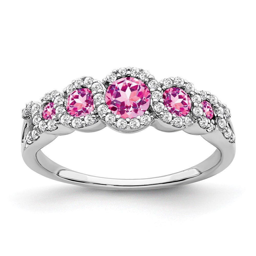 Image of ID 1 14k White Gold Created Pink Sapphire and Real Diamond Ring