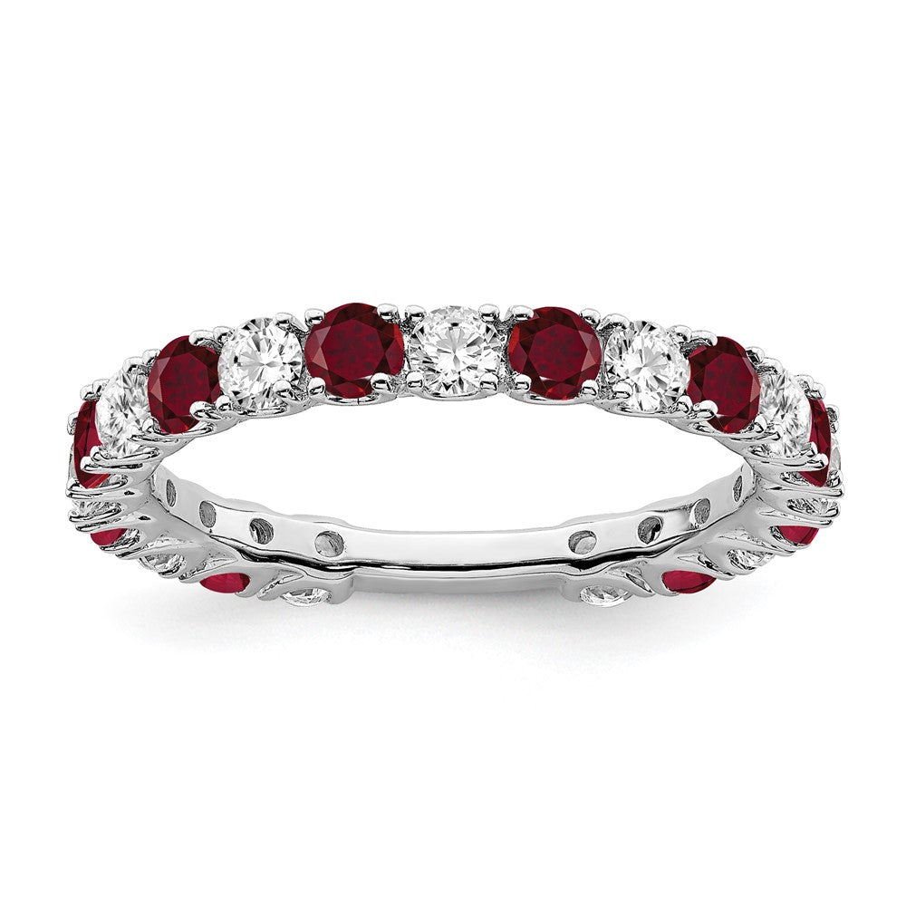 Image of ID 1 14k White Gold Created Ruby and Real Diamond Band