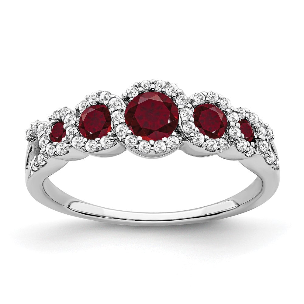 Image of ID 1 14k White Gold Created Ruby and Real Diamond Ring