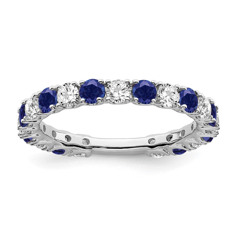 Image of ID 1 14k White Gold Created Sapphire and Real Diamond Band