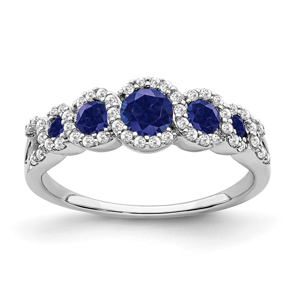 Image of ID 1 14k White Gold Created Sapphire and Real Diamond Ring