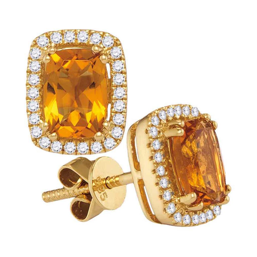 Image of ID 1 14k White Gold Cushion Citrine Solitaire Diamond Frame Earrings 1 Cttw