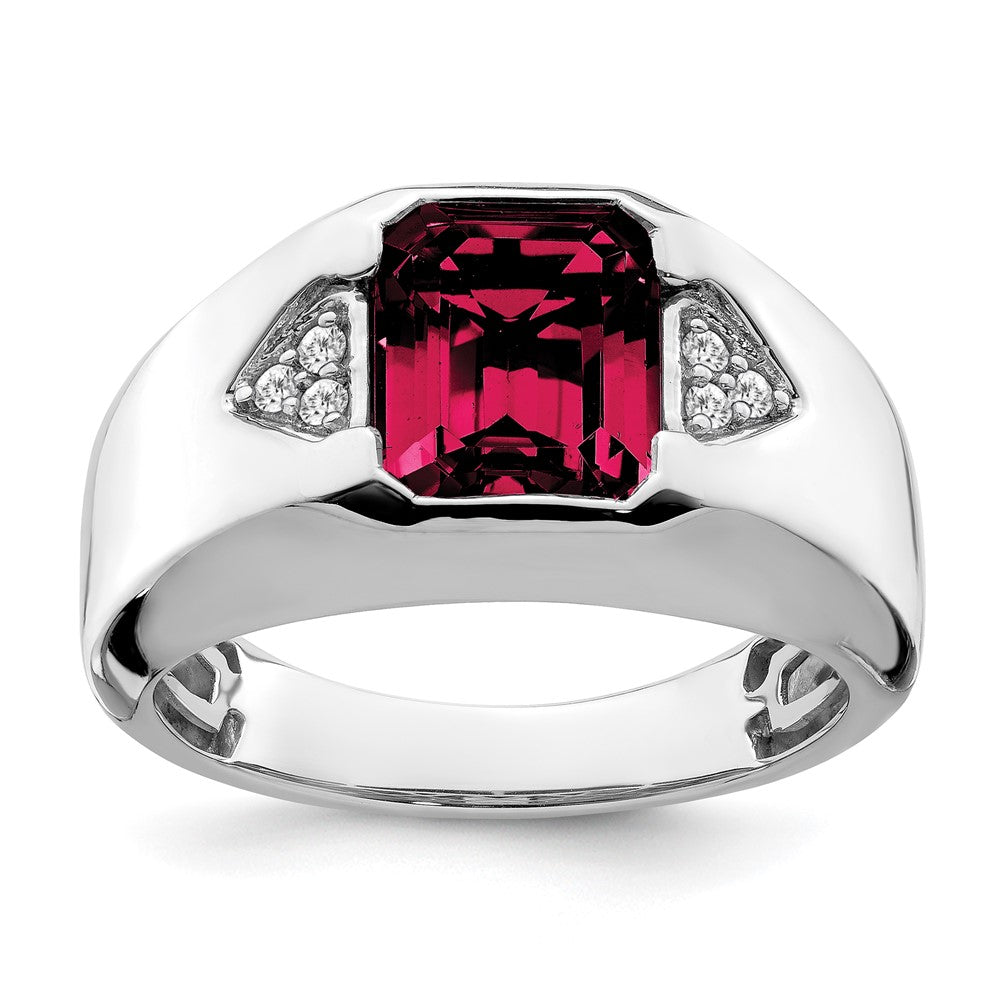Image of ID 1 14k White Gold Emerald-cut Created Ruby and Real Diamond Mens Ring