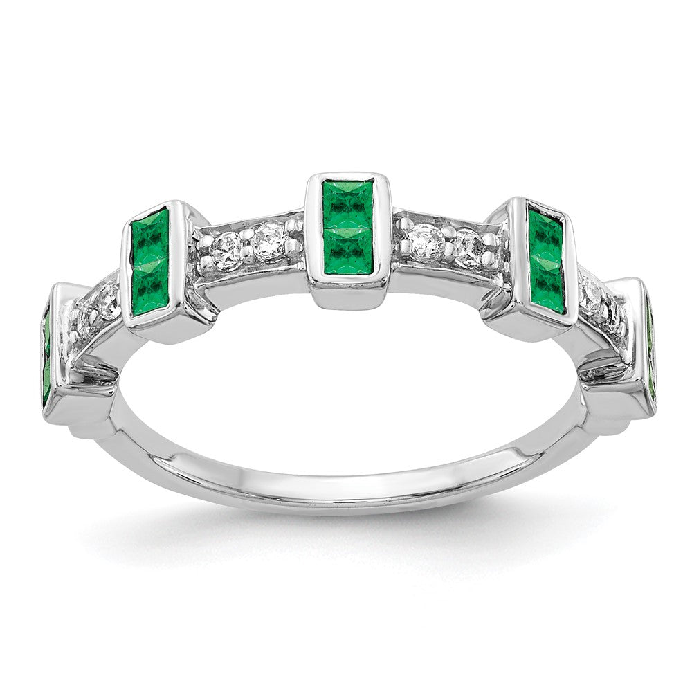 Image of ID 1 14k White Gold Fancy Real Diamond and Emerald Ring