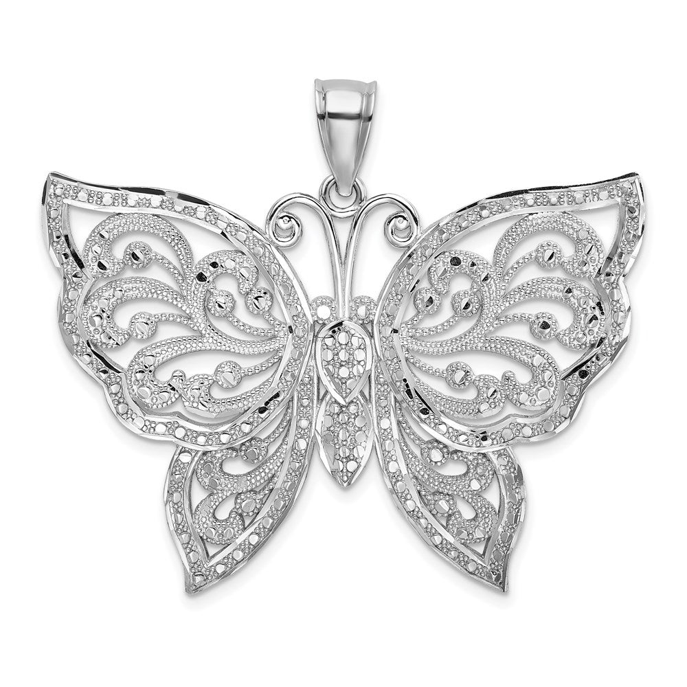 Image of ID 1 14k White Gold Large Diamond-cut Beaded Butterfly Charm