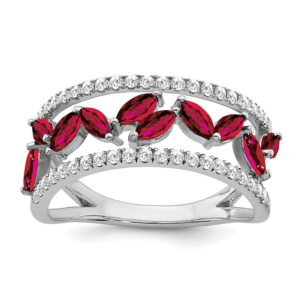 Image of ID 1 14k White Gold Marquise Created Ruby and Real Diamond Ring