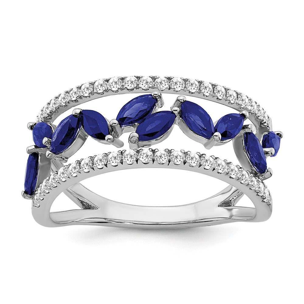Image of ID 1 14k White Gold Marquise Created Sapphire and Real Diamond Ring