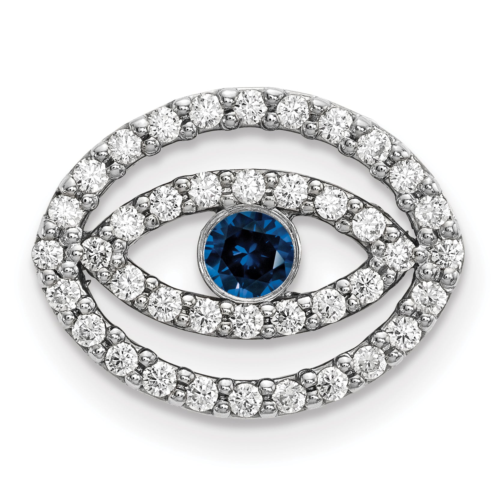 Image of ID 1 14k White Gold Medium Diamond and Sapphire Halo Evil Eye Pendant