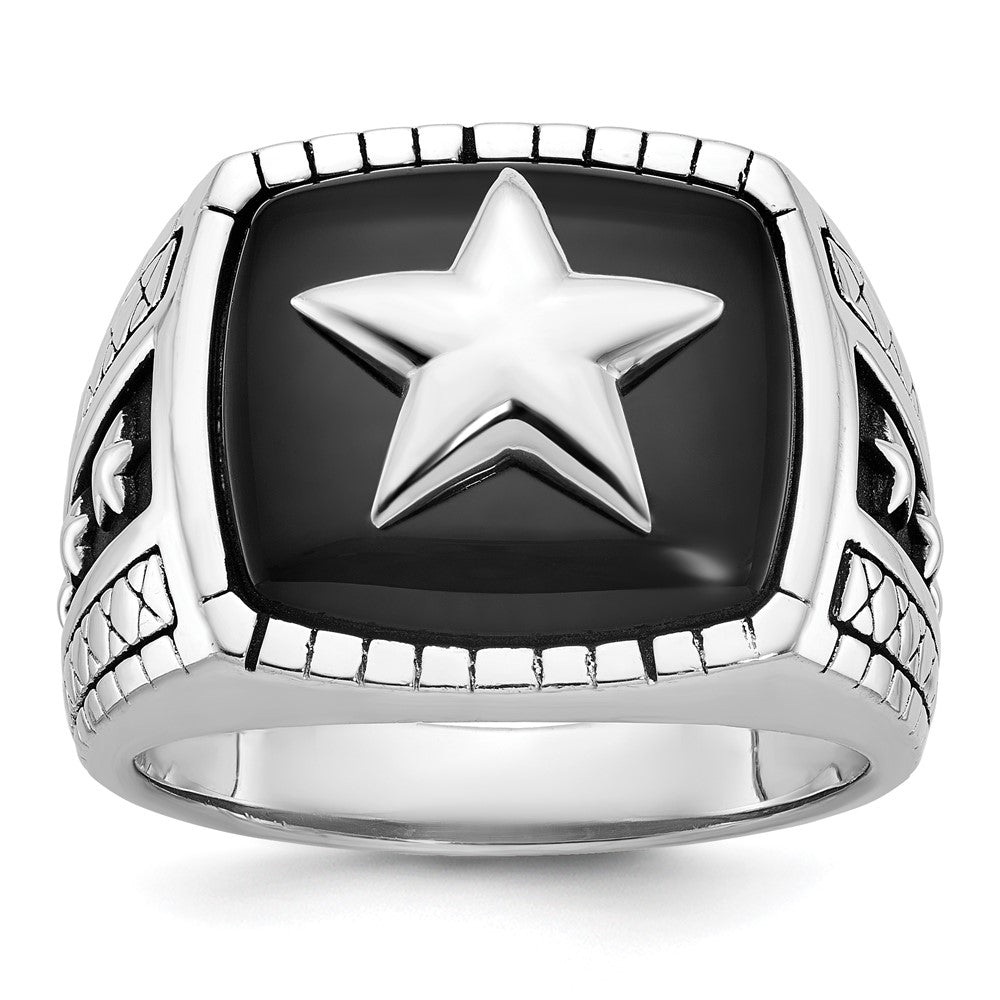 Image of ID 1 14k White Gold Men's Antiqued Onyx Complete Star Ring