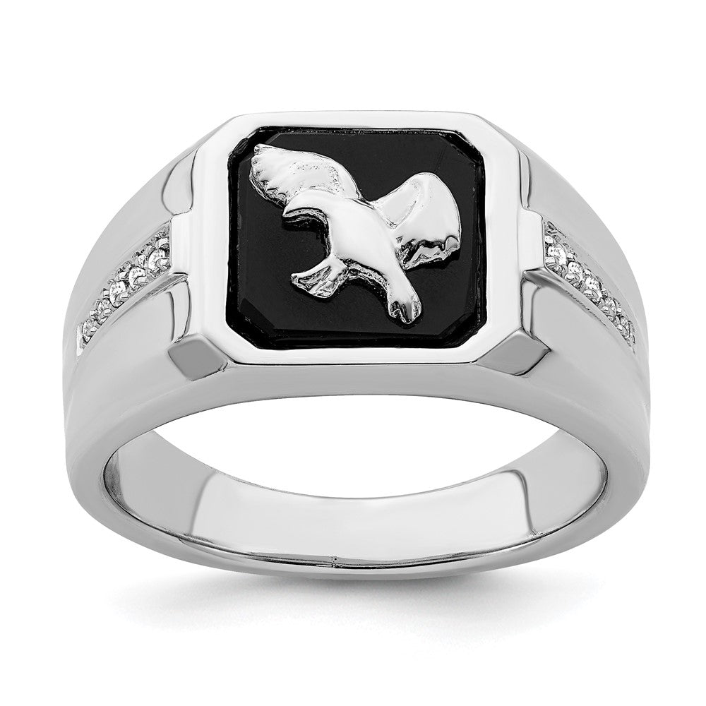 Image of ID 1 14k White Gold Onyx and Real Diamond Eagle Mens Ring