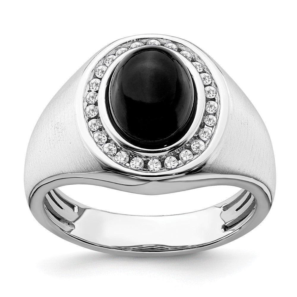 Image of ID 1 14k White Gold Oval Onyx and Real Diamond Mens Ring