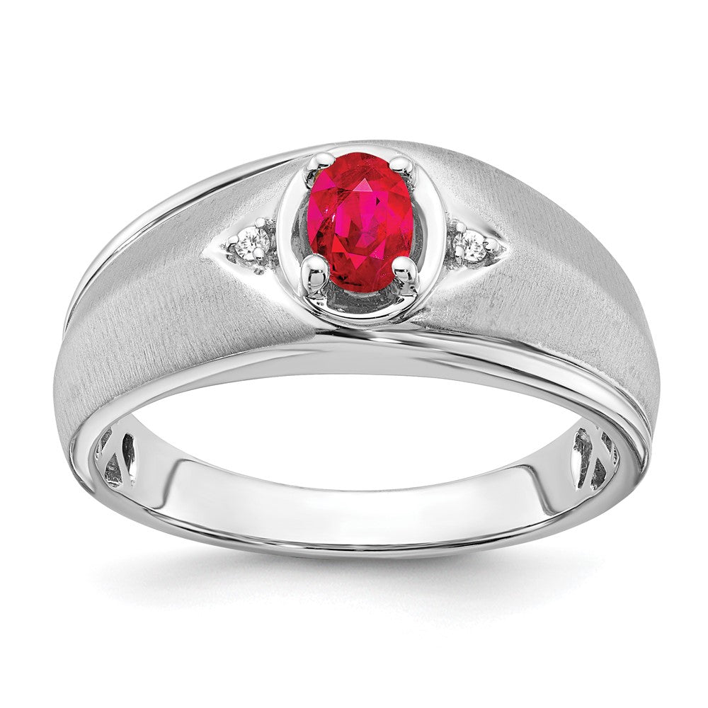 Image of ID 1 14k White Gold Oval Ruby and Real Diamond Mens Ring