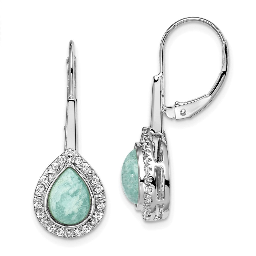 Image of ID 1 14k White Gold Pear Amazonite and Real Diamond Leverback Earrings