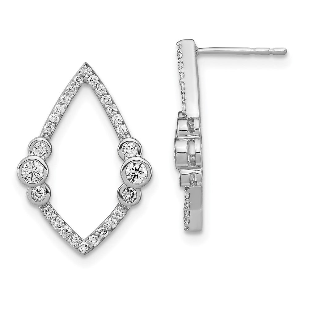 Image of ID 1 14k White Gold Polished Real Diamond Bezel Set Teardrop Post Earrings