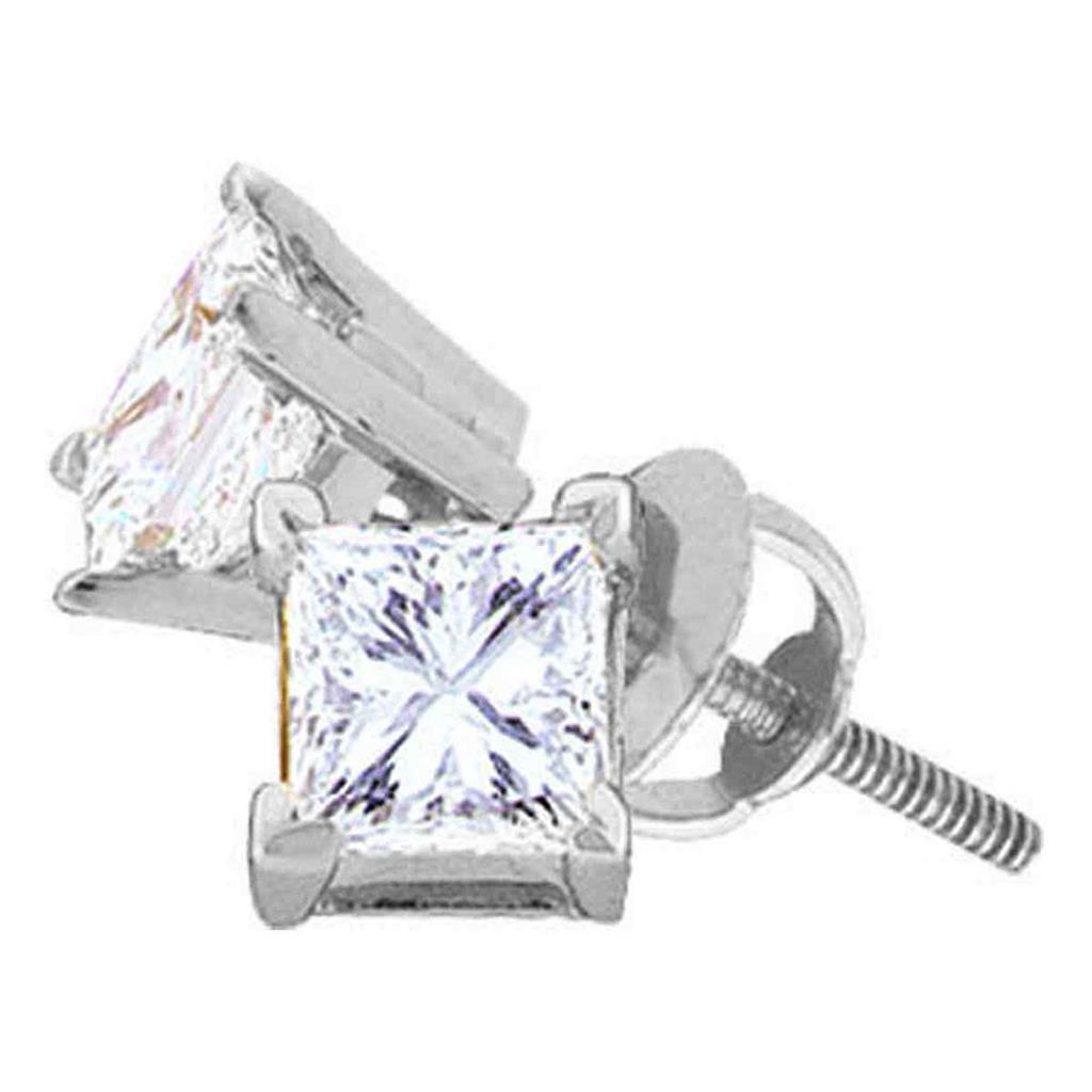 Image of ID 1 14k White Gold Princess Diamond Solitaire Stud Earrings 5/8 Cttw (Certified)