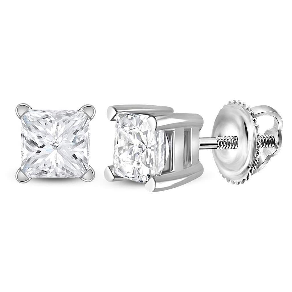 Image of ID 1 14k White Gold Princess Diamond Supreme Solitaire Earrings 3/4 Cttw (Certified)