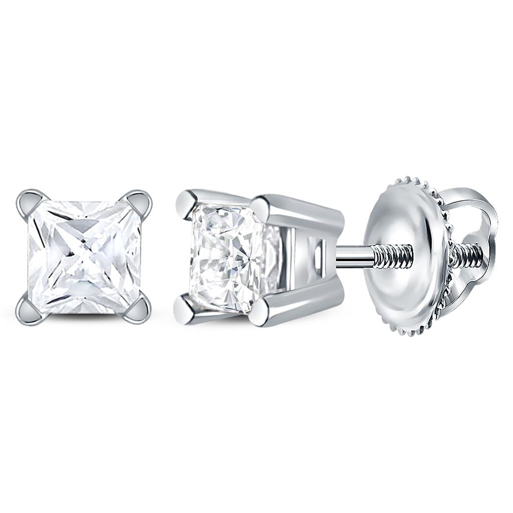Image of ID 1 14k White Gold Princess Diamond Supreme Solitaire Earrings 3/8 Cttw (Certified)