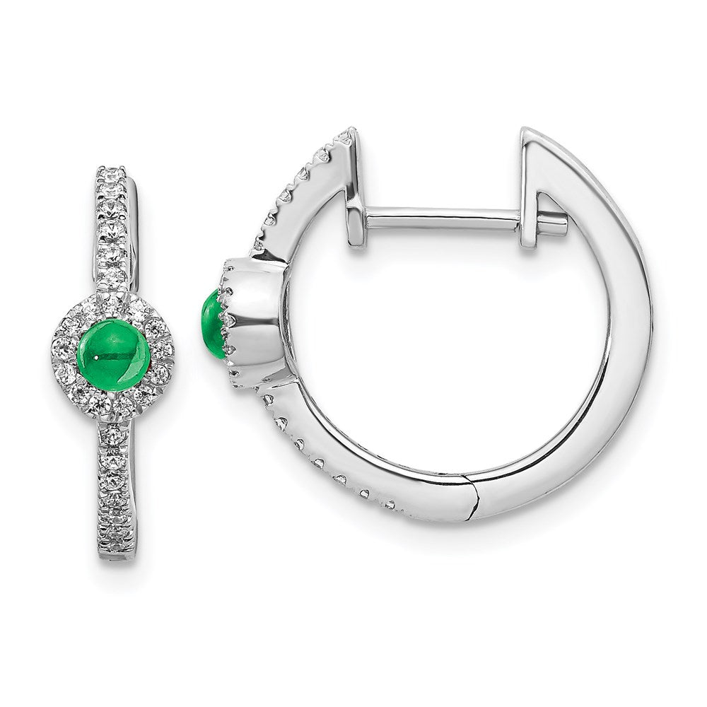 Image of ID 1 14k White Gold Real Diamond & Cabochon Emerald Earrings