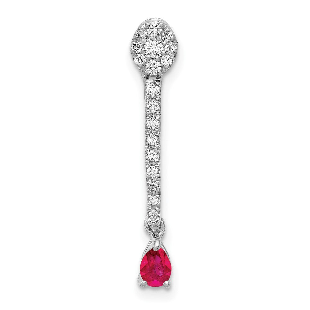 Image of ID 1 14k White Gold Real Diamond and 13 Ruby Fancy Teardrop Chain Slide