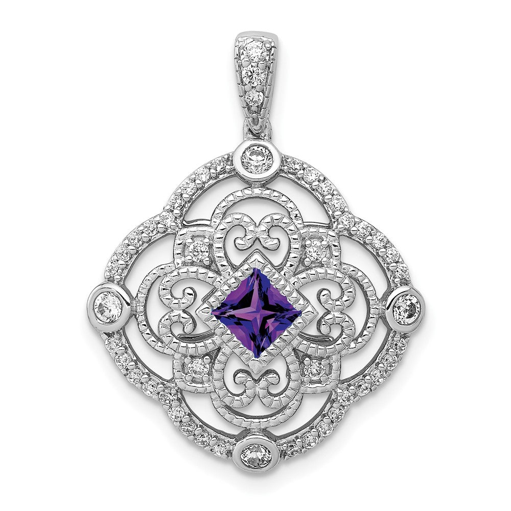 Image of ID 1 14k White Gold Real Diamond and 39 Amethyst Fancy Pendant