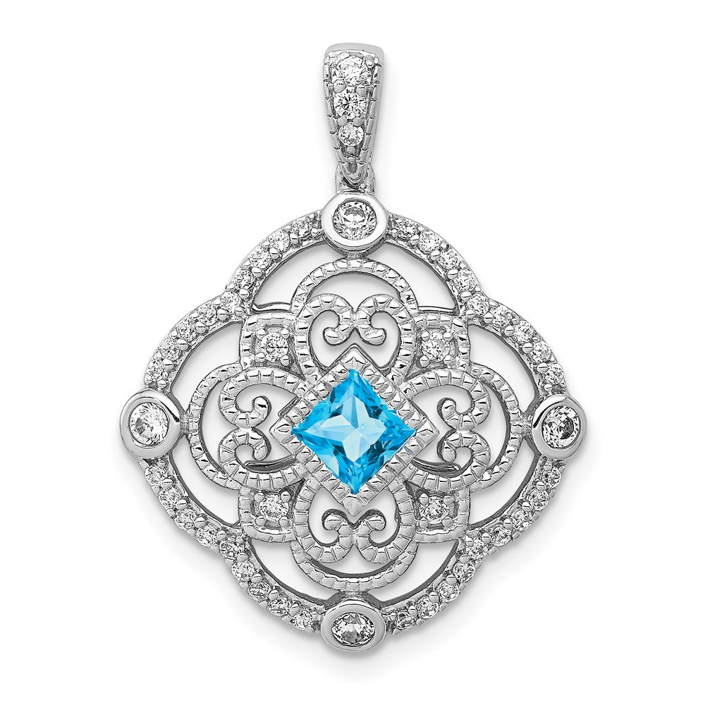 Image of ID 1 14k White Gold Real Diamond and 39 Blue Topaz Fancy Pendant
