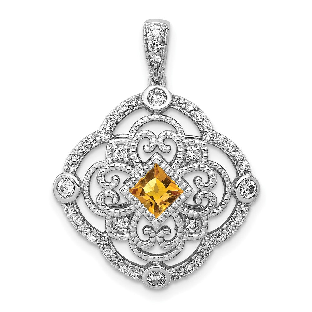 Image of ID 1 14k White Gold Real Diamond and 39 Citrine Fancy Pendant