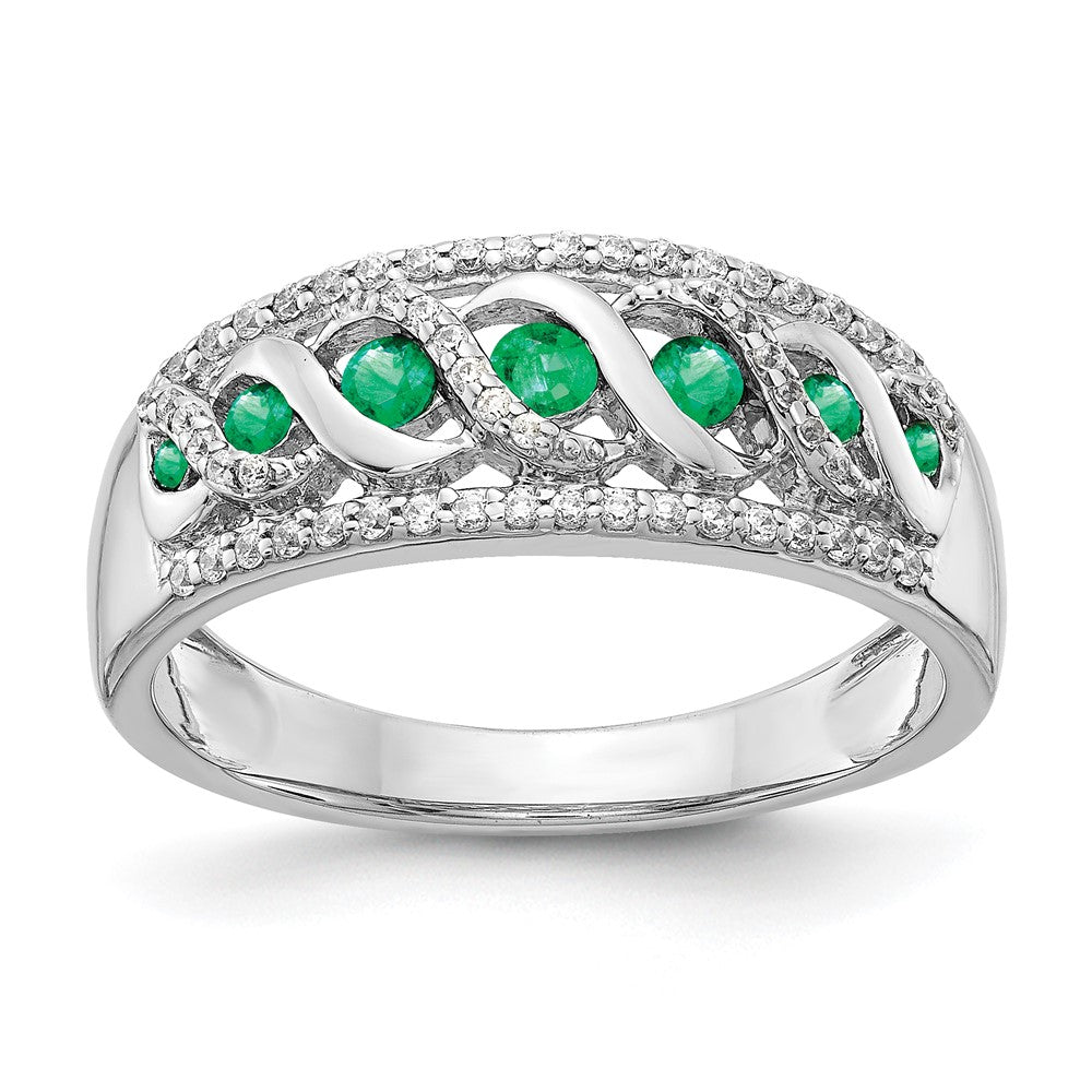 Image of ID 1 14k White Gold Real Diamond and Emerald Fancy Twist Ring