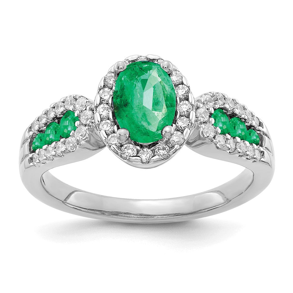 Image of ID 1 14k White Gold Real Diamond and Oval Emerald Ring
