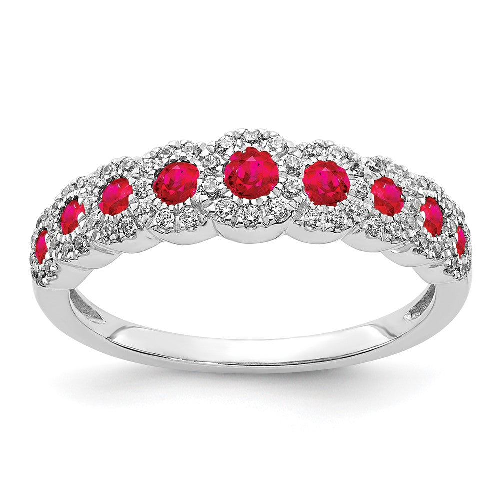Image of ID 1 14k White Gold Real Diamond and Ruby Polished Ring