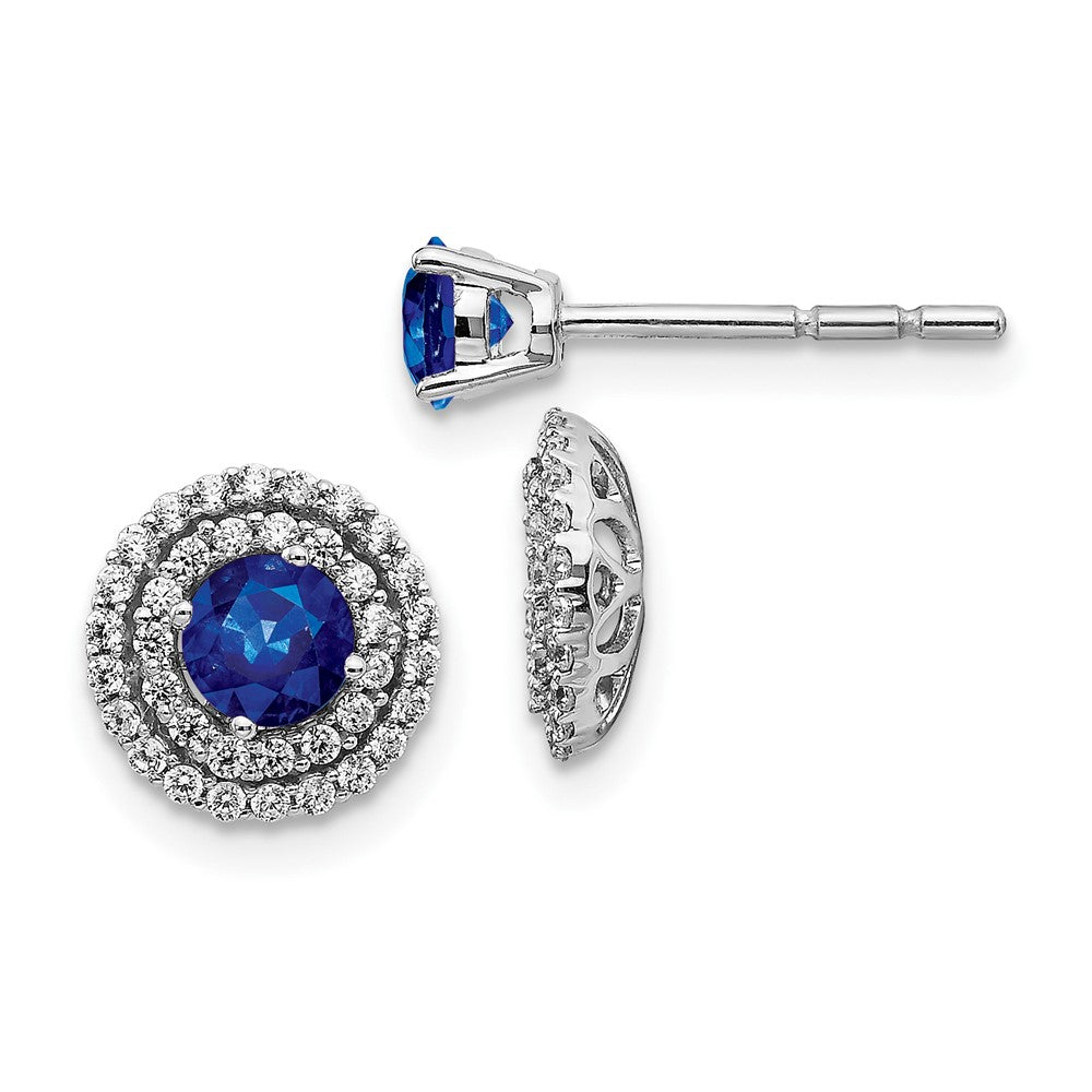 Image of ID 1 14k White Gold Real Diamond and Sapphire Stud w/ Jacket Earrings