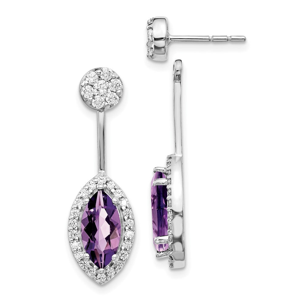 Image of ID 1 14k White Gold Real Diamond/Marquise Amethyst Front/Back Earrings