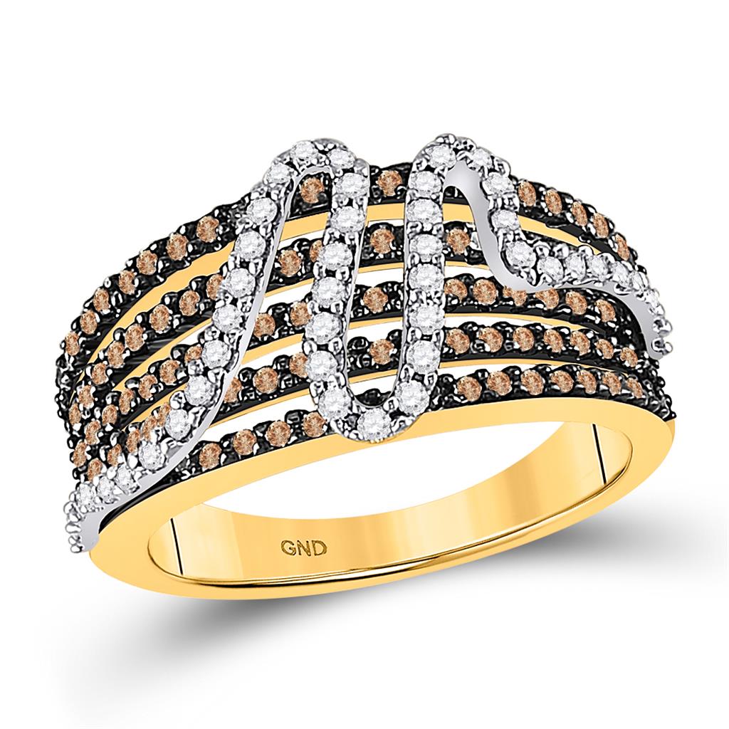 Image of ID 1 14k White Gold Round Brown Diamond Striped Fashion Ring 3/4 Cttw