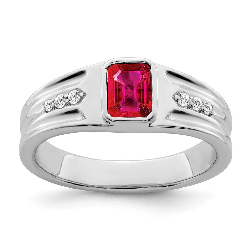 Image of ID 1 14k White Gold Ruby and Real Diamond Mens Ring