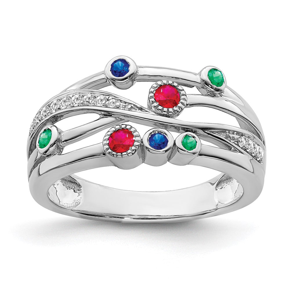 Image of ID 1 14k White Gold Ruby/Sapphire/Emerald/Diamond Ring