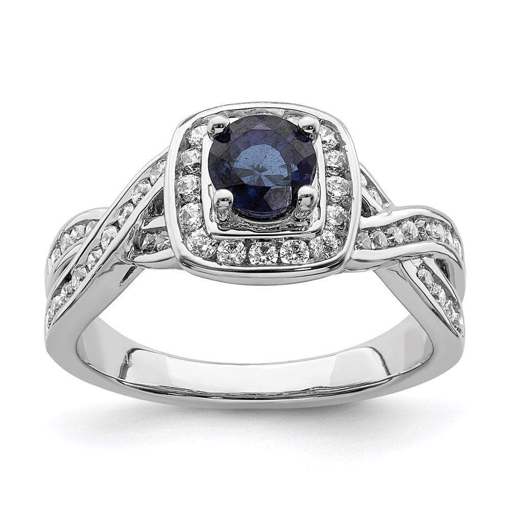 Image of ID 1 14k White Gold Sapphire Real Diamond Halo Engagement Ring