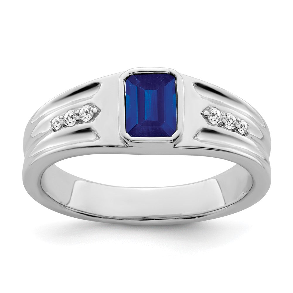 Image of ID 1 14k White Gold Sapphire and Real Diamond Mens Ring
