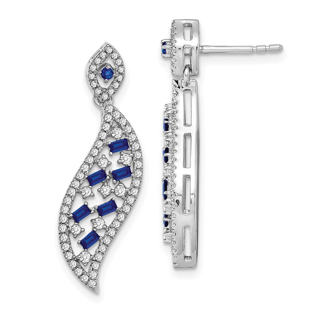 Image of ID 1 14k White Gold Sapphire and Real Diamond Wave Post Earrings